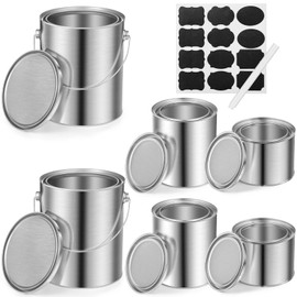 Honeydak 6 Pcs Metal Paint Cans with Lids with 12 Pcs Labels and White Marker Pen Reusable Oil Storage Containers Empty Unlined Paint Buckets for DIY Project Art Garage Organization(Multisize)