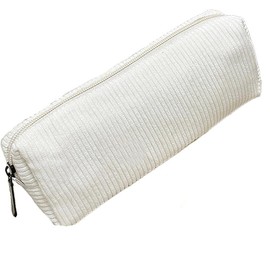 Corduroy Pencil Case Pencil Bag Stationery Pouch Corduroy Zippered Stationery Pouch,1Pc Large Capacity Pencil Bag Corduroy Pencil Pouch Zippered Pen Case,Corduroy Pencil Pouch Small Pencil Case,White