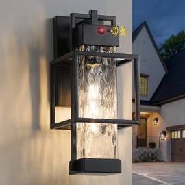 Motion Sensor Outdoor Wall Lights, Dusk to Dawn Outdoor Lighting with Water Glass, Waterproof Exterior Light Fixture Wall Mount for House Patio Garage Porch, Bulb Included