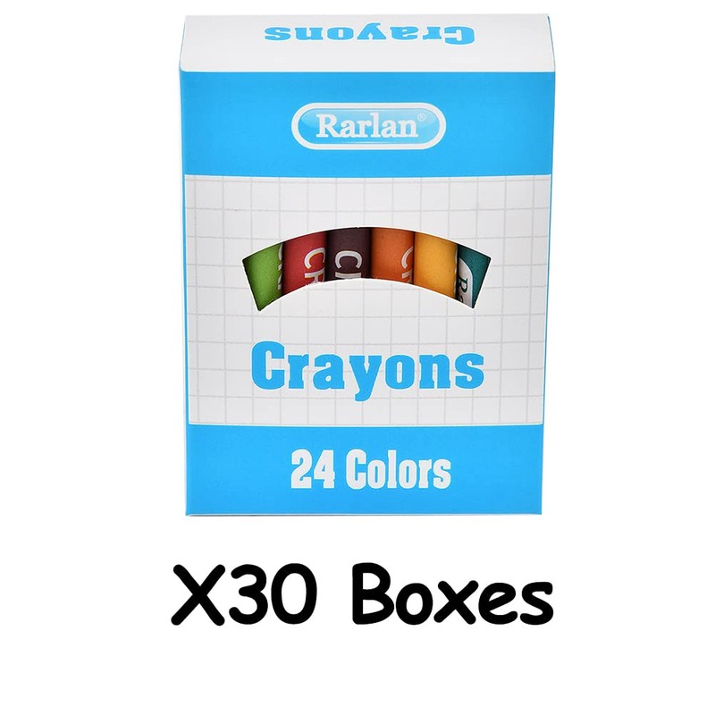 Rarlan Crayons Bulk, 30 Crayon Packs with 24 Assorted Colors,