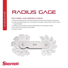 Starrett Fillet or Radius Gage for Convex and Concave Radii - Ideal for Carpenters and Constructions - Stainless Steel, 34 Leaves, 1-7mm Radius Gage, Millimeter Reading - 272B