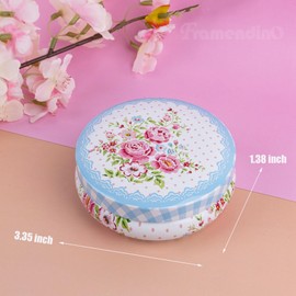 Framendino, 6 Pack Mini Tin Box Floral Pattern Round Tinplate Tins Coin Containers for Jewelry Storage Case