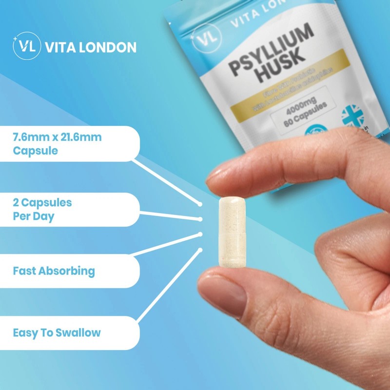 Psyllium Husk Capsules Fibre Supplement With Probiotic Acidophilus 4000mg Vegan