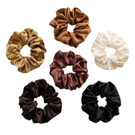 FAMEZA 6 Colors Set Cute Satin Scrunchies For Hair,Big Hair Scrunchies Satin Hair Ties Ponytail Holder Silky Soft No Hurt Your Hair (multicolor)