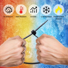 Set of 200 Black Cable Ties, 100/150/200/300 mm Cable Ties, UV-Resistant, Tensile Strength of up to 22 kg, Self-Locking Cable Ties for Cable Management, Gardening, Living, Workshops