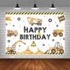 AIBIIN 7x5ft Construction Birthday Backdrop with Excavator, Crane & Digger