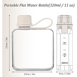 1Pc Slim Square Travel Water Bottle,Flat Drink Cup Water Bottle,Tritan Transparent Flat Water Bottle Small Water Bottle Slim Square Slim Bottle Water Flask,Flat Water Bottle Travel Flask,320ml,White