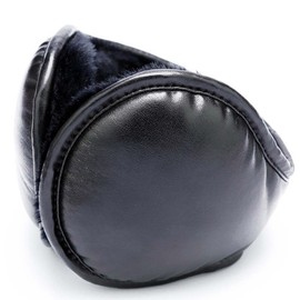 LroHan Men's Foldable Ear Muffs PU Leather Earmuffs Winter Outdoor Warmers, Black, One Size