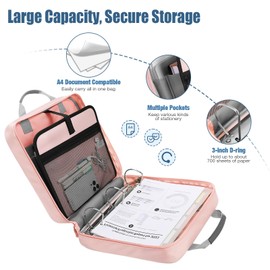 MoKo Zipper Binder, 3 Inch 3 Ring Binder with Zipper,700 Sheets Capacity Zipper Binder with Shoulder Strap & Handle,Multi-Pocket Zipper Binder Organizer for Middle School, Pink + Gray