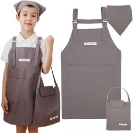 ANJOU Children's Apron, Triangular Width with Bag, For Schools, Waterproof, Simple, H-Shaped, Unisex, Northern Europe, Plain, With Pockets, Kindergarten, Elementary School, 47.2 inches (120, 130, 140,