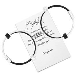 Remote Bracelet Pack of 2 Attraction Rope Braided Bracelets with Magnetic Bells, Perfect Jewellery Gift for Couples, Families, Sisters, Best Friends, Stainless steel, N Black-W