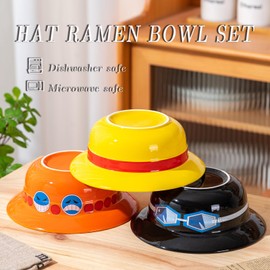 Straw Hat Ramen Bowl (Ceramic Bowl + Wooden Spoon + Chopsticks) for Anime Fans
