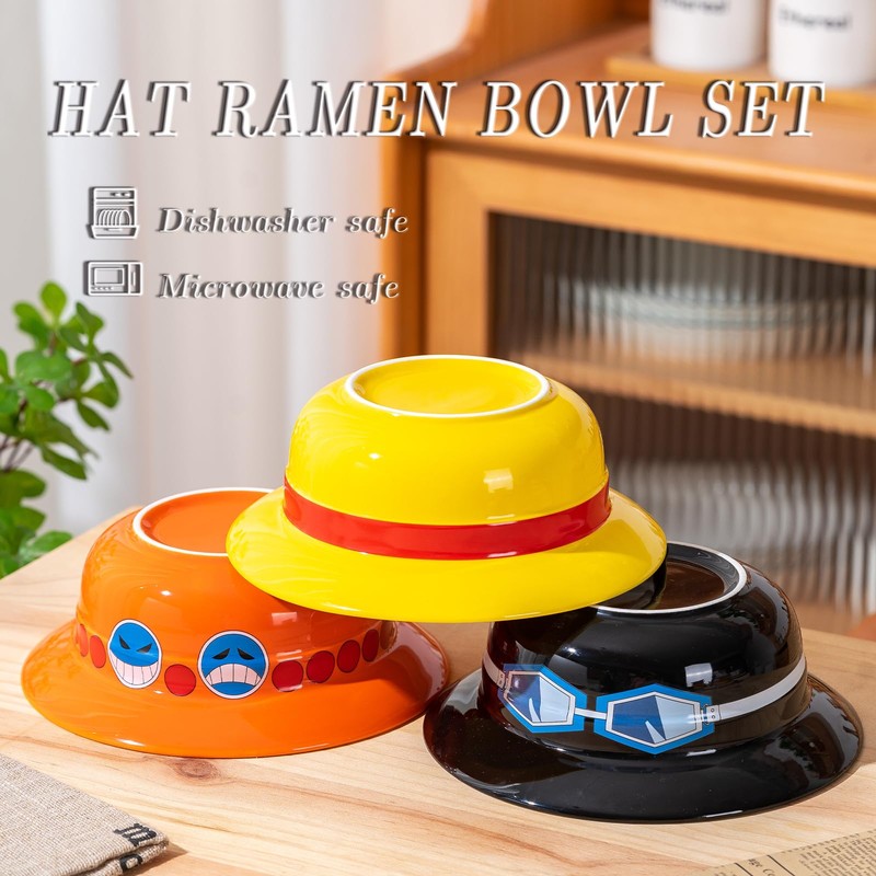 Straw Hat Ramen Bowl (Ceramic Bowl + Wooden Spoon +