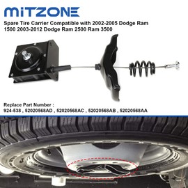 MITZONE Spare Tire Hoist Spare Tire Winch Carrier Compatible with 2002-2005 Dodge Ram 1500 2003-2012 Dodge Ram 2500 Ram 3500 Replace # 924-538