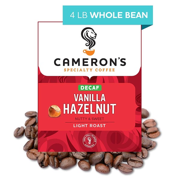 Cameron's Coffee Roasted Whole Bean Coffee, Flavored, Decaf Vanilla Hazelnut, 4 Pound