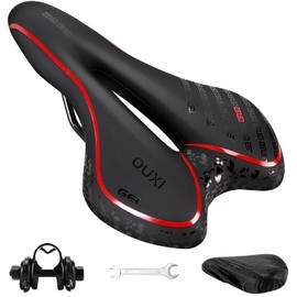 OUXI Bicycle Saddle for Butt Pain, Cushion, Super Thick, Memory Foam, Shock Absorption, Breathable, Perforated, For Road Bikes, Mountain Bikes, Cross Bikes, Waterproof, PU for Men and Women, Soft