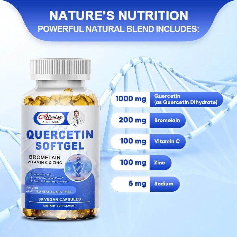 Alliwise Quercetin 1000mg With Bromelain - Natural Immune supplement, 240