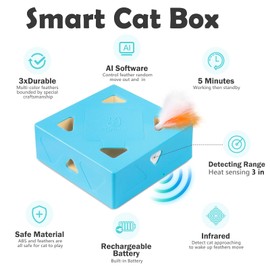 Migipaws MigiBox Cat Toy with PopSkin, Interactive Kitten Toy for Indoor Cats, Automatic Pop Out Feathers from 7 Holes Randomly, Pounce Mystery Under Cover to Stimulate Bored Furry, Rechargable