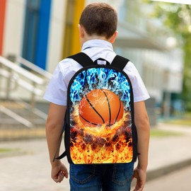 3PCS Basketball Backpack Set for Boys, Lightweight Large Backpack with Lunch Box & Pencil Case, Cool Sport Bookbag for Kids, Back to School Backpacks for Elementary & Middle School - 01
