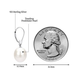 Sterling Silver White Teardrop Freshwater Cultured Pearl Leverback Dangle Earrings