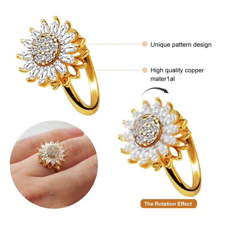 EWOECUI Anxiety Spinning Rings, Open Ring, Fidget Spinner Rings, Adjustable