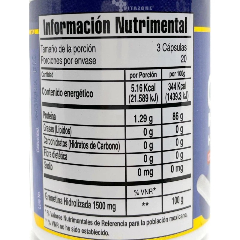 Grenetina Hidrolizada 60 Capsulas De 500 Mg Godvit® Sabor Sin