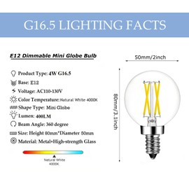 Greeogin E12 Led Bulb Dimmable G16.5 Edison Globe Bulb,4W Natural White 4000K 40 Watt Equivalent 400lm,E12 Candelabra Base g50 Globe Light Bulbs for Chandelier,Vanity,Ceiling Fan Light Bulbs 5 Pack …