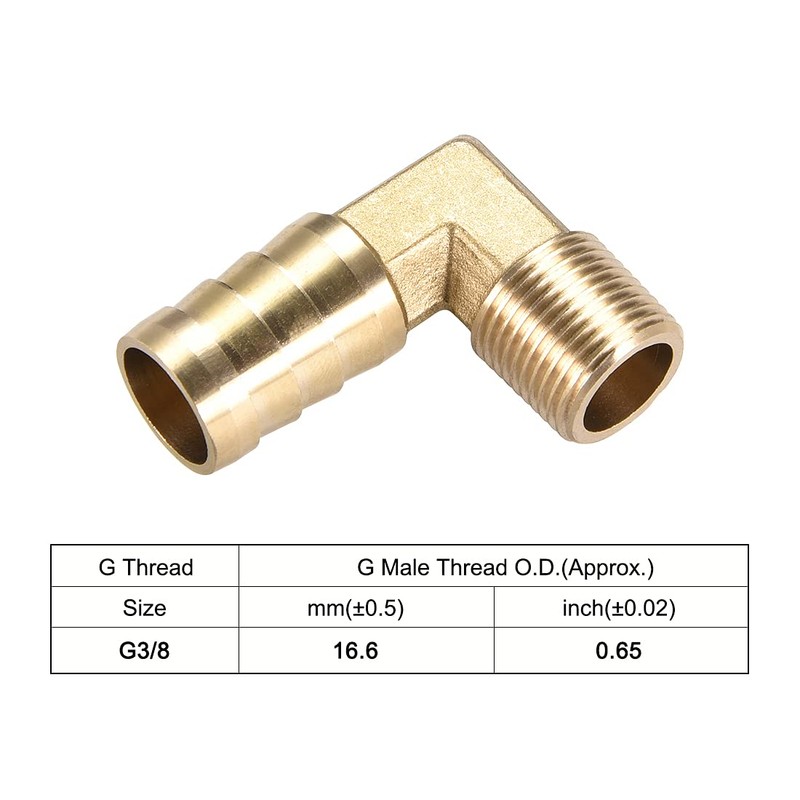 sourcing map Brass Barb Hose Fitting, 90 Degree Elbow 16mm