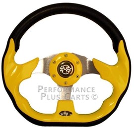 Performance Plus Carts EZGO 12.5" Yellow Golf Cart Steering Wheel with Chrome Adapter Hub