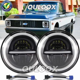 QULOOX For 1967-1972 Chevy C10 Pair 7inch LED Headlights Round DOT Approved Hi Low Lamp