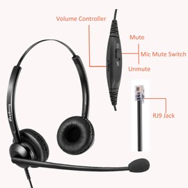 Wired Telephone Headset for Landline Phones, RJ9 Headset for Office Home Phones Avaya Mitel Polycom Siemens NEC Nortel Alcatel, Call Center Headset with Noise Cancelling Microphone