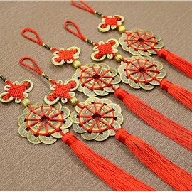 2Pcs Chinese Feng Shui Lucky Coins Brass Money Coins with Red Enless Knot Decoration for Longevity Travel Safely Wealth Success Luck Chinese New Year Emperor Money Home Office Decorations