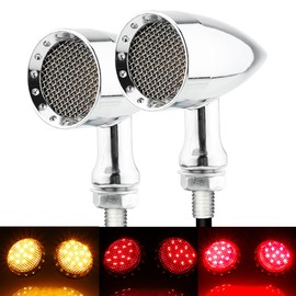 TSUNG 2PCS Motorcycle Rear Turn Signals LED Bullet Blinkers Tail Light Small Universal Compatible with Harley Davidson Honda Cruiser Iron Softail Street Bike Cafe Racer Bobber (SMD-Chrome-Red&Amber)