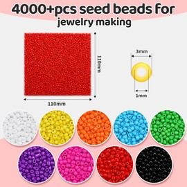 IOOLEEM Red Seed Beads, 4000+pcs 3mm Glass Beads for Jewelry Making, Bracelets
