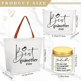 Domensi 4 Pack Godmother Gifts Set Included 20oz Stainless Steel Tumbler Cup with Straw and Lid Best Godmother Ever Gift Tote Bag Makeup Bag Scented Candle Mother Day Gift(White)
