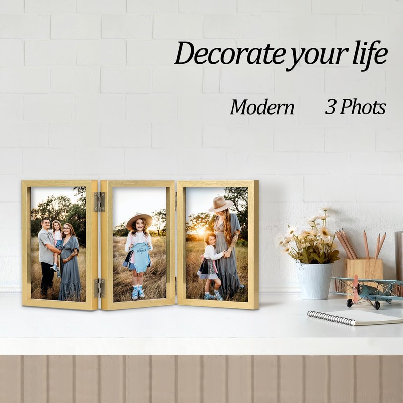 Triple 5x7 Photo Frame Hinged Folding Wood Picture Frame with