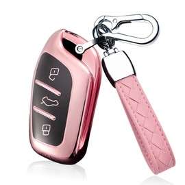 HIBEYO Keyless Car Key Case Fits MG EV MG EHS EZS EV GT HS ZS ZX MG4 MG5 MG6 Protective Key Case for Roewe RX3 RX5 RX8 ERX5 I6 I5 Key Ring Remote Key Box 3-Button Pink