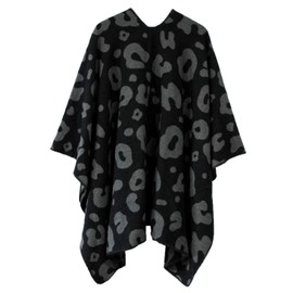 Women's Vintage Pattern Open Front Poncho Cape Shawl Winter Shawl Wraps (Series 17-Black)