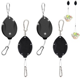 uncakil Plant Hanger Indoor Hanging Planter Holder Plant Pulleys for Hanging Plants Heavy Duty Upgraded Retractable Hangers Hooks,Adjustable Outdoor Plant Pulley Set for Garden Baskets Pots(4*Black)