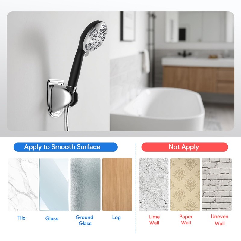 FEELSO No-Drill Shower Head Holder,Strong Adhesive Wall Mount, Adjustable Shower