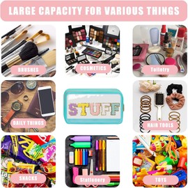 Bolsa de maquillaje grande de chenilla transparente para viajes, playa, parche transparente con purpurina, bolsa de cosméticos transparente para artículos de cambiador para mujeres para regalos del día de San Valentín (10.6 x 6.3 x 3.5 pulgadas, azul cie