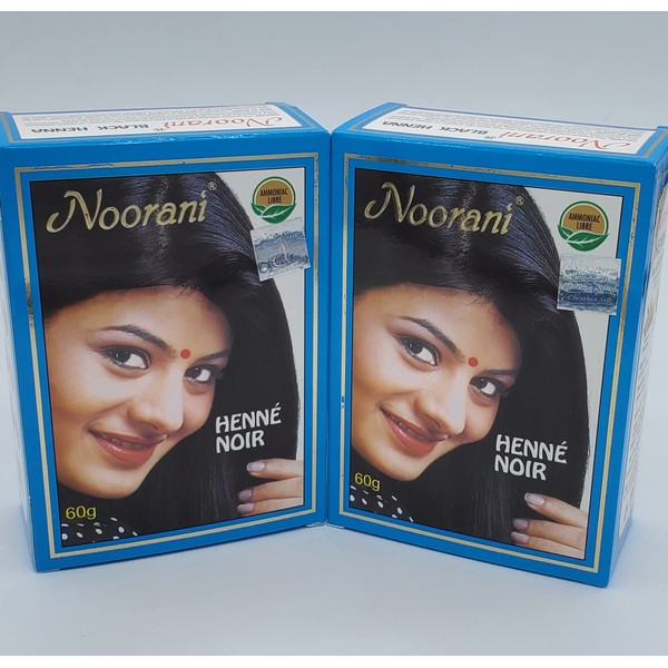2 pack of Noorani Black Henna Enriched with Almond and Aloe Vera 60g (2 x 6 pouches x 10g) - Henné Noir Enrichi a Amandes et Aloe Vera 60g