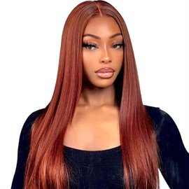 Queen Story 13x4 Straight Reddish Brown Lace Front Wigs Human Hair Glueless Wigs Human Hair Pre Plucked Pre Cut 250% Density Glueless Wig Human Hair Lace Front Wigs for Women 26 Inch