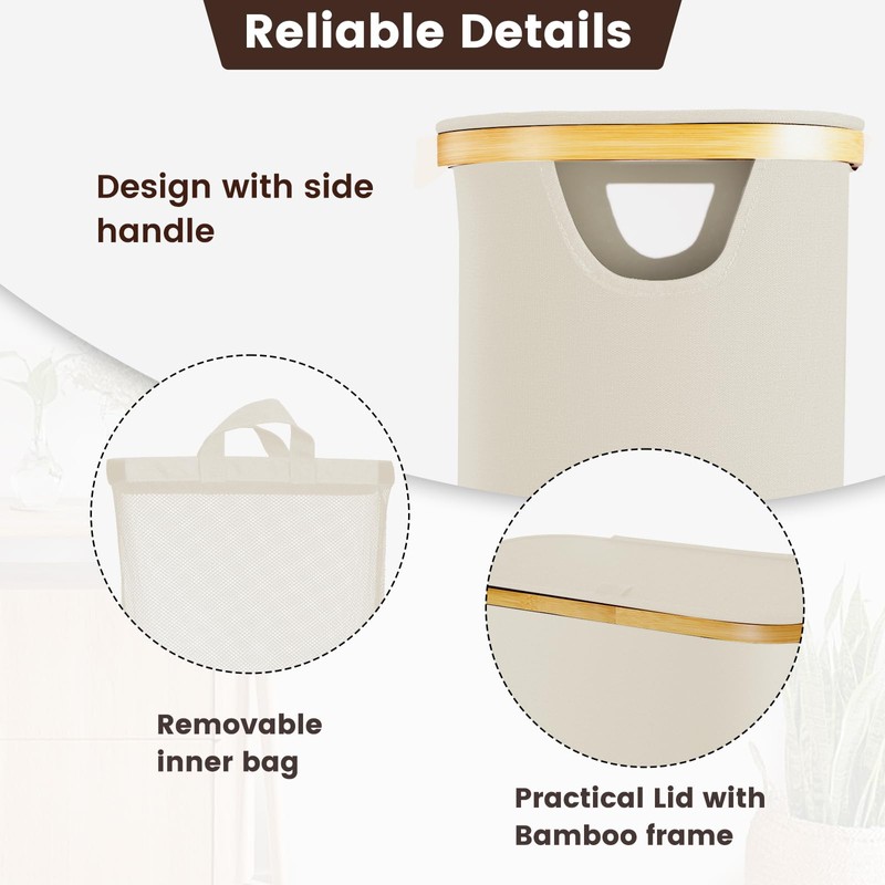 Slim Laundry Hamper with Lid 60L, Dirty clothes Hamper for