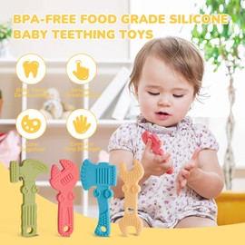 TYRY.HU Baby Teething Toys for Babies, Baby Teether Toys, BPA Free Silicone Baby Molar Teether Chew Toys, Hammer Wrench Spanner Pliers for Boys Girls, Soft-Textured, Easy to Hold & Clean, 4 Packs