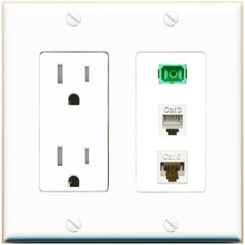 RiteAV 1 Port SC APC Simplex Phone and Cat6 Ethernet Wall Plate - Tamper-Resistant Outlet [White]