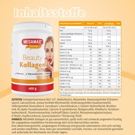 Megamax Nutrition - 400 g - Beauty Collagen Powder - with Biotin Vitamin Complex - Orange Flavour - For Skin Hair Nails Connective Tissue Joints Muscles Bones - High Quality Collagen Hydrolysate