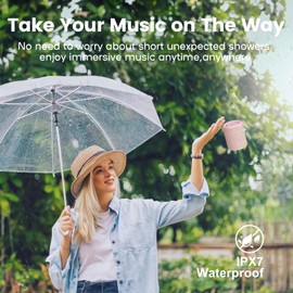 Deeyaple Bluetooth Lautsprecher Klein Tragbarer Musikbox 5.3 IPX7 Wasserdicht Kabellose Stereo Pairing Freisprech RGB Licht für Outdoor Camping Garten Party Reise 50% Lautstärke12H Wiedergabe Rosa