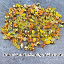 Honkoolly 200pcs Teardrop Crystal Glass Beads 4x6mm Vertical Hole Faceted Glass Teardrop Spacer Beads for Bracelets Necklace Earring DIY Jewelry Making Craft(Yellow Series)