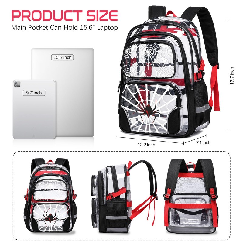 Cool Luminous Clear Backpack for Boys with Lunch Box &